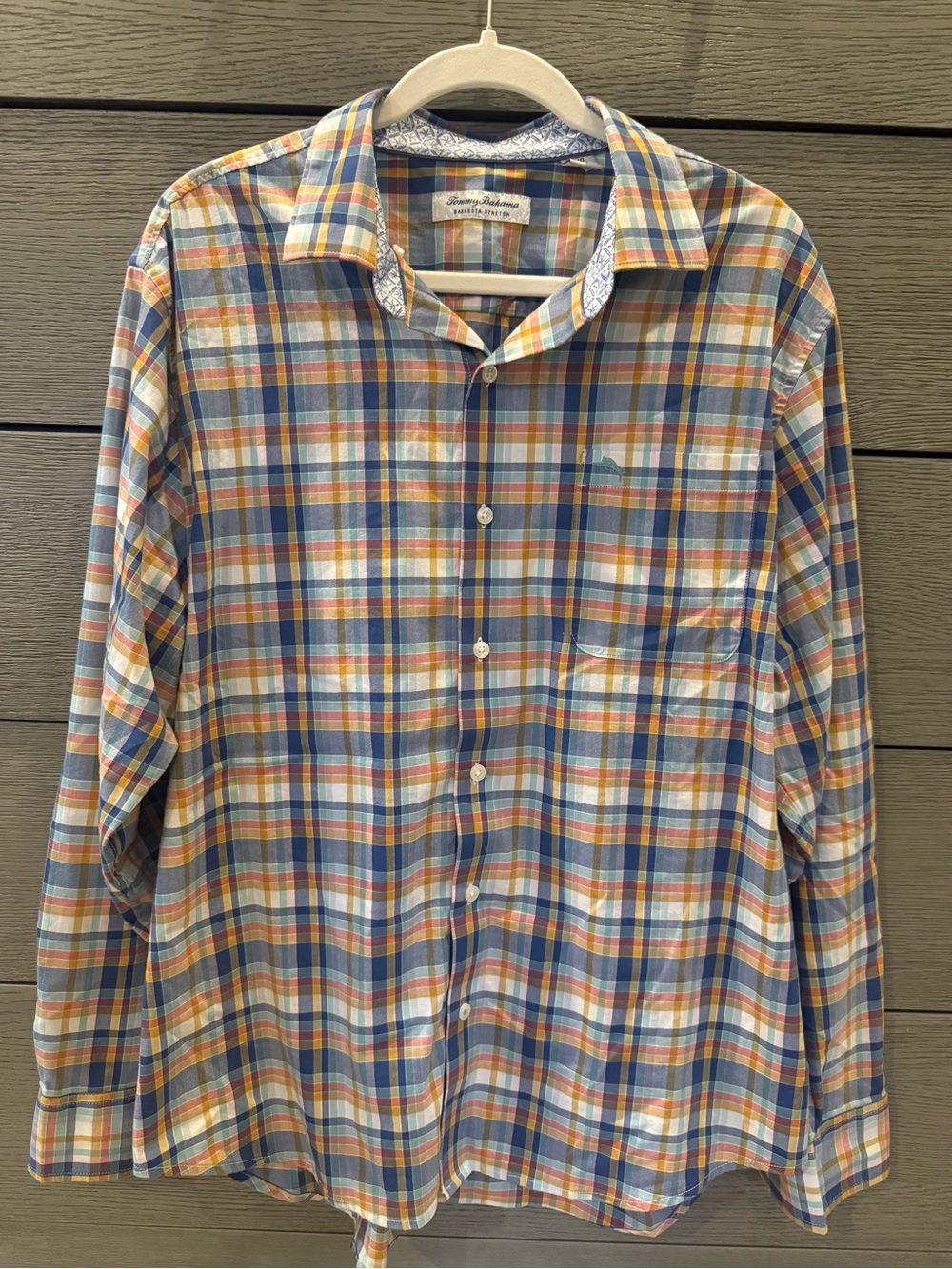 Tommy Bahama Blue and Orange Plaid Casual Button-Down Shirt